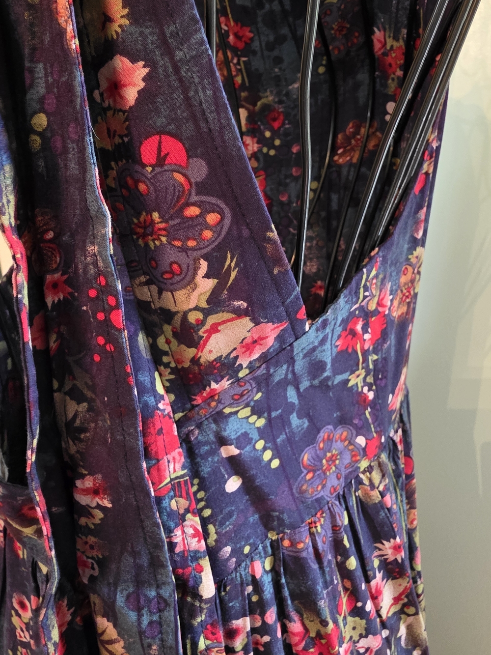 Floral Tiered Maxi Dress - Navy with Pink Floral - Picture 12 of 16